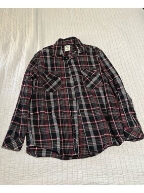 Dickies Black and Red Plaid Button-Down Flannel Work Shirt